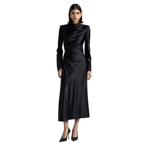 Cue Matte Satin Viscose Gathered Midi Dress